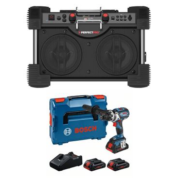 PerfectPro Baustellenradio-Set ROCKHART 18V + Bosch GSR 18V-110 C, 3x 4,0 PC und Lader