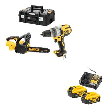 DeWalt Akku-Kettensäge 18V DCM565N-XJ solo + Akku-Bohrschrauber 18V DCD991NT-XJ solo in TSTAK-Box