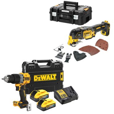 DeWALT Akku-Schlagbohrschrauber DCD805H2T 18V, Akku-Multi-Tool 18V DCS356NT-XJ, 2x 5,0 Powerstack Akkus +Lader