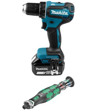 Makita Akku-Bohrschrauber-Set DDF485RFJ 2x3,0 Ah + Lader + Wera Zyklop Pocket 1