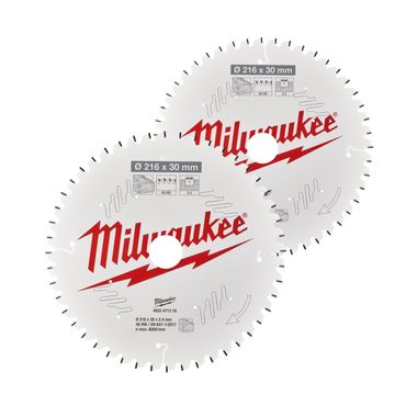 Milwaukee Sägeblatt-Set Holz für Kapp- und Gehrungssägen Doppelpack 216/30 mm, Wechselzahn negativ  Z48 und Z60