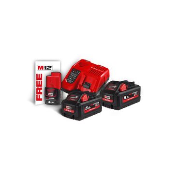 Milwaukee Akku-Basis-Set M18 HNRG-552, 2x 5,5 HB M18 + 1x 3,0 M12 + Ladegerät