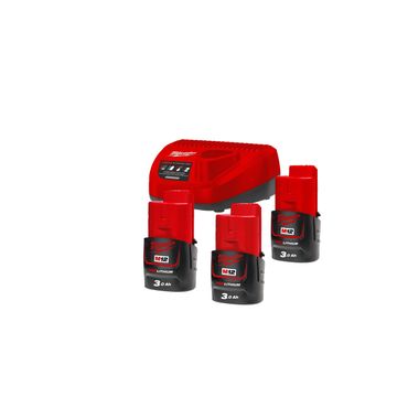 Milwaukee Starter-Set M12 NRG-303, 12V, 3x 3,0 Ah und Ladegerät
