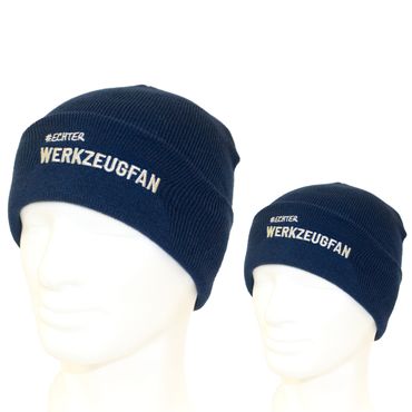 Echter Werkzeugfan Strickmützen-Set blau mit Logo-Stickerei für Erwachsene und Kinder