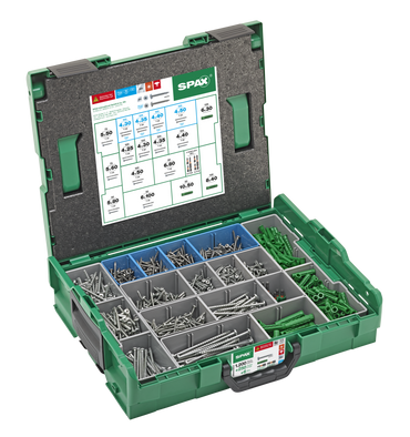 SPAX Elektriker Montagekoffer groß, T-STAR plus, 1.200 SPAX Halbrundkopf + 250 Dübel + 6 Bits in L-BOXX