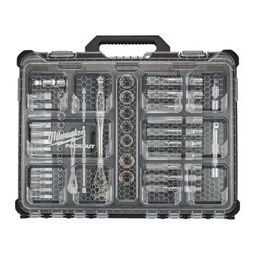 Milwaukee 63-teilig im PACKOUT Organiser Compact Ratschen- und Steckschlüsseleinsatz Set 1/4" und 1/2" metrisch und imperial