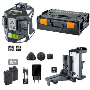 Laserliner Kreuzlinien-Laser X3-Laser Pro Grüner Laser + Zubehör in L-BOXX 136