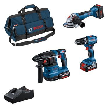 Bosch Combo Kit Combo Kit 18V: GSB 18V-45 + GWS 18V-10 + GBH 18V-22 + 2x 5.0Ah + 1x 5.5Ah