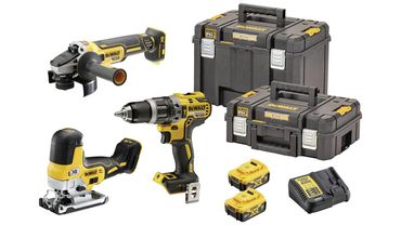 DeWALT Akku-Maschinen-Set DCK329P2T, 18 Volt: DCD796 + DCG405 + DCS335, 2x 5,0 Ah und Ladegerät in TSTAK