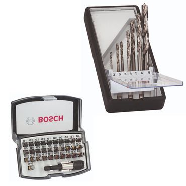 Bosch Schrauberbit-Set PRO 32-teilig Bit-Set 2607017319 & Bosch Holzspiralbohrer-Set Robust Line