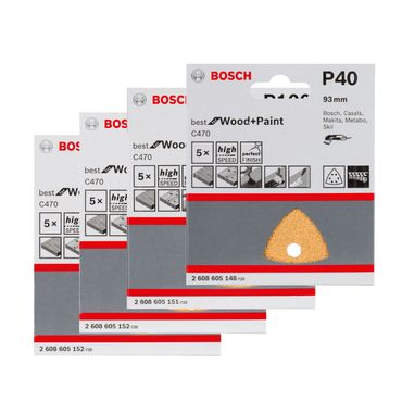 Bosch Schleifblatt C470 für Deltaschleifer, 93 mm, 120, 100, 80, 40er 6 Löcher, Klett, 20er-Pack