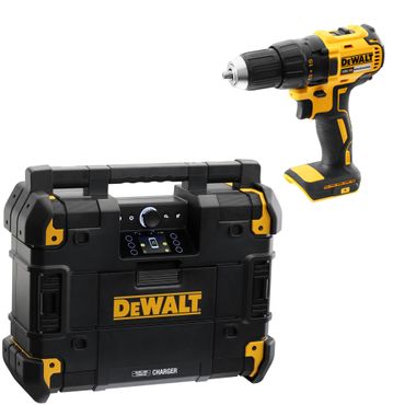 DeWalt Baustellenradio TSTAK Akkuradio Netzradio mit Ladefunktion DAB+ Bluetooth &  Akku-Bohrschrauber DCD777N