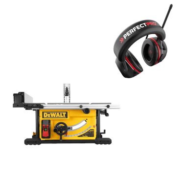 DeWALT Tischkreissäge DWE7492 250 mm 2000 Watt mit Sägeblatt & PerfectPro Gehörschutz H-40 mit Radio