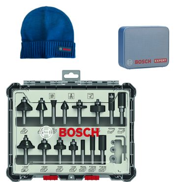 Bosch Fräser Set Mixed 15 teilig 8mm Schaft für Oberfräsen 2607017472 &  JBL GO2 Lautsprecher, Beanie