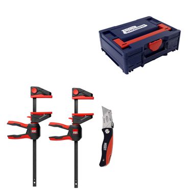 Bessey Aktion-Set: 2x Einhandzwingen EZ360-30 +1x Klappmesser DBKPH-EU &  EW Systainer³ M 137 blau / rot