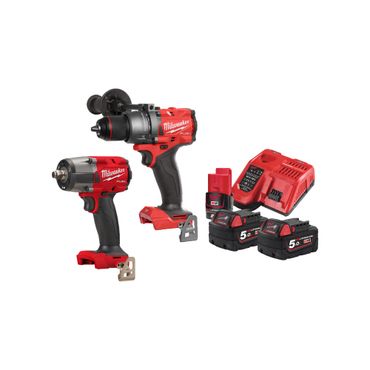 Milwaukee Maschinen-Set M18 FPP2FH-502X: M18 FMTIW2F12-0 und FPD3-0, 2x 5,0 Ah und Ladegerät