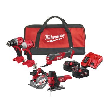 Milwaukee M18  Maschinen-Set POWERPACK M18 BLCPP5A-502B: 5 Geräte, 2x 5,0 Ah und Ladegerät in Tasche