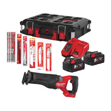 Milwaukee Säbelsäge-Set M18 FSZ100P-502P: M18 FSZ 2x 5,0AH + Lader + 95 Sägeblätter im Packout