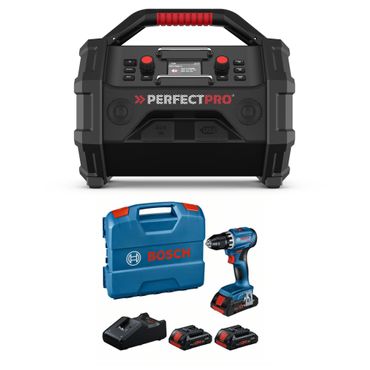 PerfectPro Baustellenradio-Set ROCKTAGON 18V AMPShare + Bosch GSR 18V-45, 3x 4,0 PC und Lader