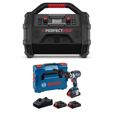 PerfectPro Baustellenradio-Set ROCKTAGON 18V AMPShare + Bosch GSR 18V-110 C 3x 4,0 Ah ProCore Akku + Lader