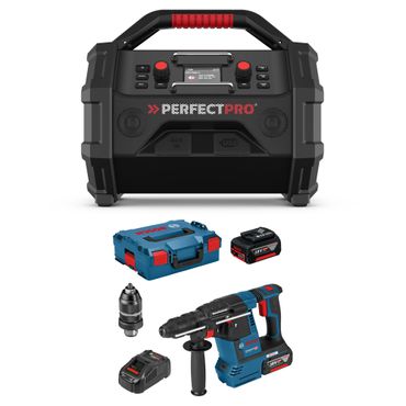 PerfectPro Baustellenradio-Set ROCKTAGON 18V AMPShare + Bosch GBH 18V-26 F mit 2x 5,0 Ah Akkus + Lader