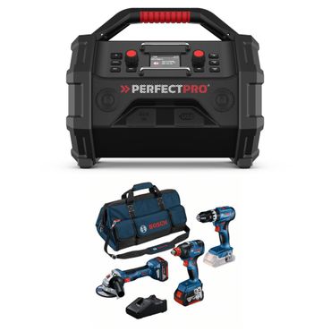 PerfectPro Baustellenradio-Set ROCKTAGON 18V AMPShare + Bosch GSB, GDX, GWS, 2x 5,0 Ah + Lader