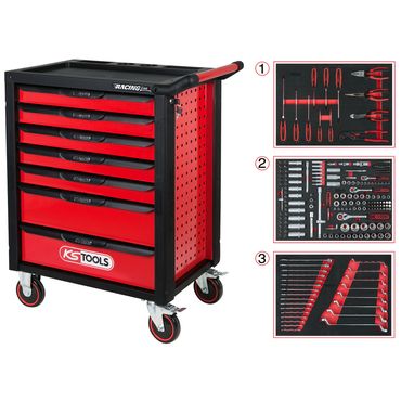 KS Tools Werkstattwagen RACINGline SCHWARZ/ROT mit 7 Schubladen und 215 Premium-Werkzeugen