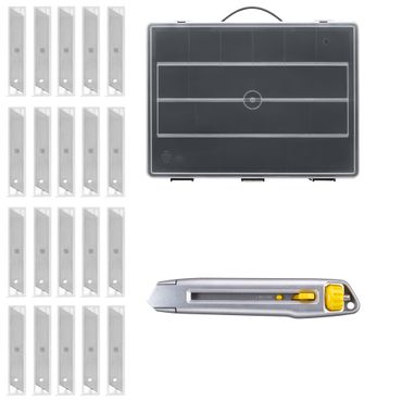 Stanley Interlock Cuttermesser aus Metall + 200 Abbrechklingen in Sortimentsbox