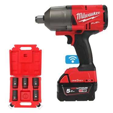 Milwaukee Akku-Schlagschrauber ONE KEY M18 ONEFHIWF34-502X + SHOCKWAVE Schlagnuss-Set 3/4" lang