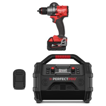 PerfectPro Baustellenradio-Set ROCKTAGON 18V AMPShare + Milwaukee M18 FDD3-502X