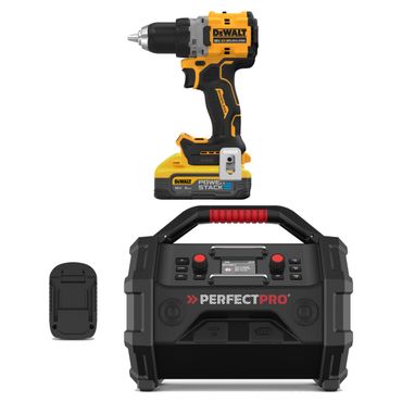 PerfectPro Baustellenradio-Set ROCKTAGON 18V AMPShare + DeWALT DCD800H2T 