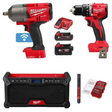 Milwaukee M18 Maschinen-Set, Akku-Schlagschrauber, Akku-Schlagbohrschrauber, Akku.Radio, inkl. Zubehör