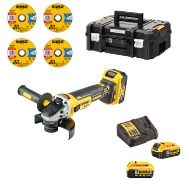 DeWALT Akku-Winkelschleifer DCG405 125 mm 18V mit 3x 5,0 Ah Akkus + 40 Trennscheiben