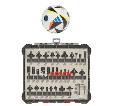 Bosch Fräser Set Mixed 30 teilig 8 mm Schaft für Oberfräsen + adidas EM 2024 Mini Fußball