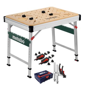 Metabo Multifunktionstisch-Set: MWB 100 + 1x WNS-Set-MFT + 1x TW20-15-8KLI-SET + EW Systainer³ M 137 blau / rot Metabo Multifunktionstisch-Set: MWB 100 + 1x WNS-Set-MFT + 1x TW20-15-8KLI-SET + EW Systainer³ M 137 blau / rot
