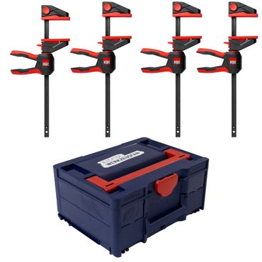 Bessey Einhandzwingen-Set 2 mit drehbarem Griff: 4x EZ360-15, 150 mm + EW Systainer³ M 187 blau / rot