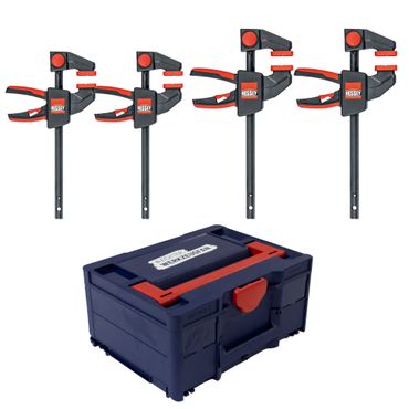 Bessey Einhandzwingen-Set 2: 2x EZM15-6 + 2x EZL15-8 + EW Systainer³ M 187 blau / rot