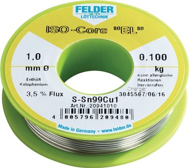 Felder Lötdraht ISO-Core® EL 1 mm 100 g S-Sn99Cu1