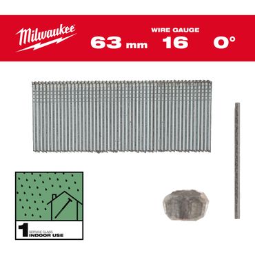 Milwaukee 2,8 x 63 mm verzinkt, 0° Stauchkopf-Nägel 16 Gauge für M18 FN16GS