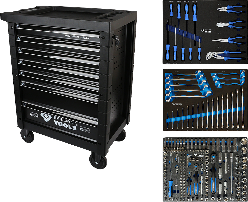 Brilliant Tools Werkstattwagen mit 7 Schubladen und 207 Werkzeugen