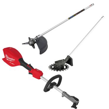 Milwaukee M18 FUEL Akku-Basiseinheit mit QUIK-LOK M18 FOPH2-0 + Kreiselscheren-Aufsatz M18FOPH-RA + Sensen-Aufsatz M18FOPH-BCA