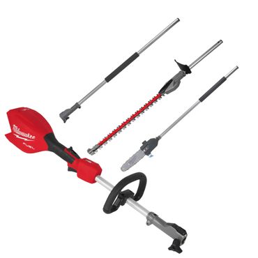 Milwaukee M18 FUEL Akku-Basiseinheit mit QUIK-LOK M18 FOPH2-0 + Heckenscheren-Aufsatz M18FOPH-SHTA + Kettensägen-Aufsatz M18 FOPH-CSA + Verlängerungsaufsatz FUEL M18 FOPH-EXA
