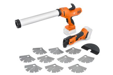 Fein Akku-Kartuschenpresse und Akku-MultiMaster AKP 18-600 AS Fugensanierer-Set ohne Akku und Ladegerät