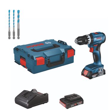 Bosch Akku-Schlagbohrschrauber GSB 18V-45 2x 2,0Ah + Ladegerät in L-BOXX 136 + Bohrer-Set