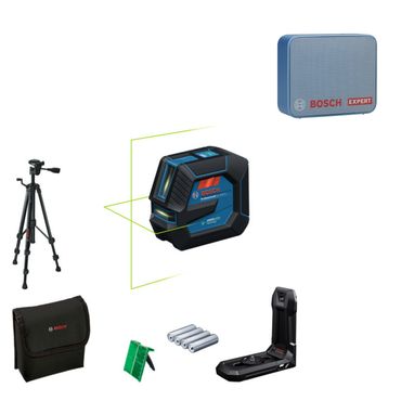 [Paket] Bosch Linienlaser GLL 20-22 G + Universalhalterung LB10 + Baustativ BT150 + Tasche & JBL-Box
