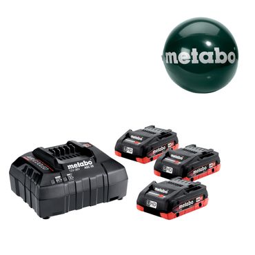 Metabo Basis-Set 3x LiHD 18V 4,0 Ah Akkus + Lader ASC55 im Karton + aufblasbarer Metabo Wasserball