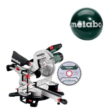 Metabo Kapp- und Gehrungssäge KGS 254 M Set mit Zugfunktion und PCL + 2. HM-Sägeblatt+ aufblasbarer Metabo Wasserball