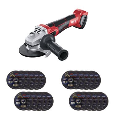 Flex Akku Winkelschleifer-Set LB 125 18.0-EC C + 20 Echter Werkzeugfan Trennscheiben ohne Akku und Ladegerät