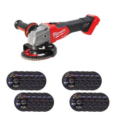 Milwaukee Akku-Winkelschleifer-Set FUEL M18 FSAG125X-0X + 20 Echter Werkzeugfan Trennscheiben ohne Akku und Lader