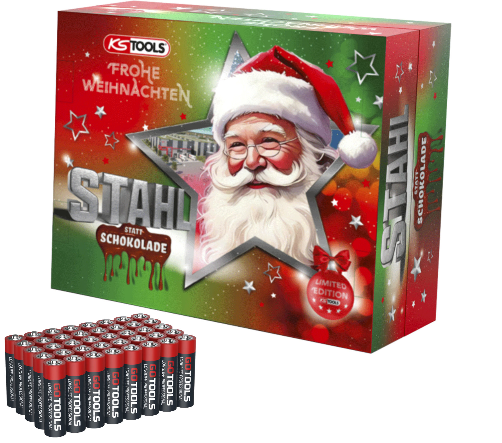 KS Tools Adventskalender 2025 + GOTOOLS Batterie-Pack Longlife Professional Mignon AA , 40 Stück
